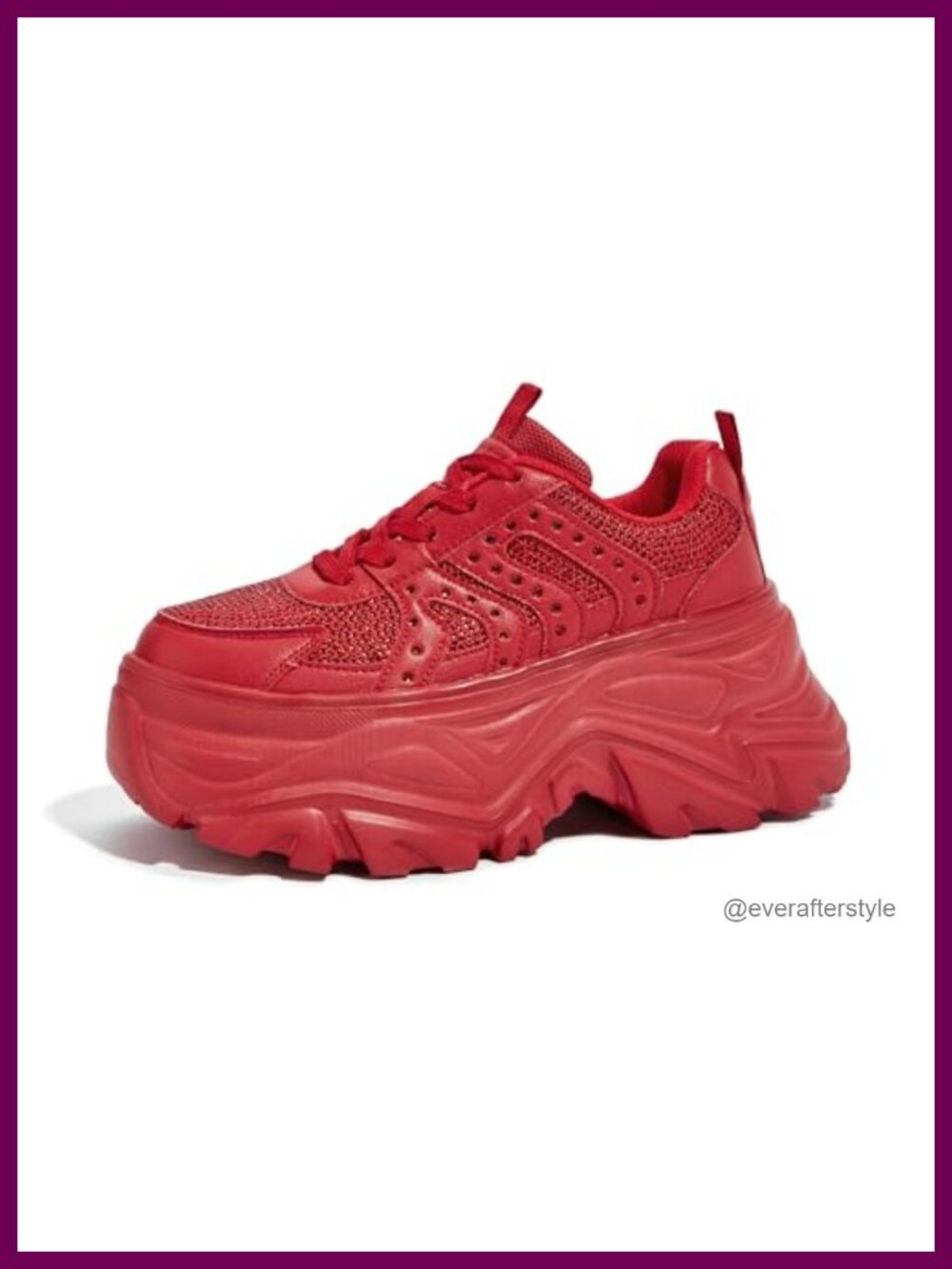 PU Leather Rhinestone Chunky Platform Sneakers for Women Breathable